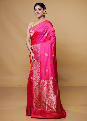 Pink Handloom Katan Pure Silk Saree With Blouse Piece