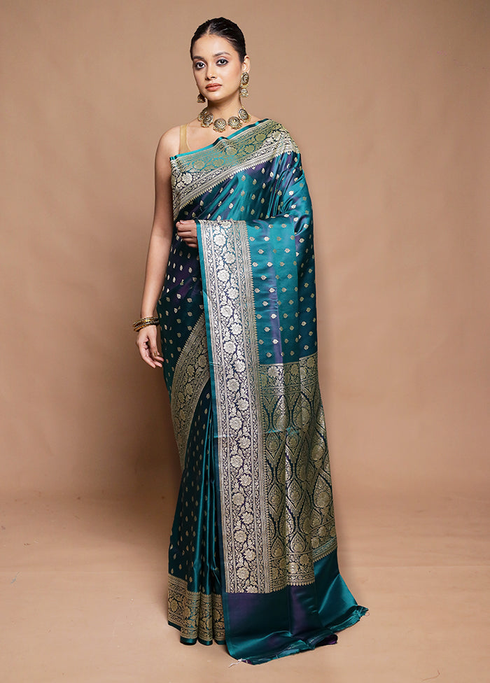 Green Handloom Banarasi Pure Silk Saree With Blouse Piece