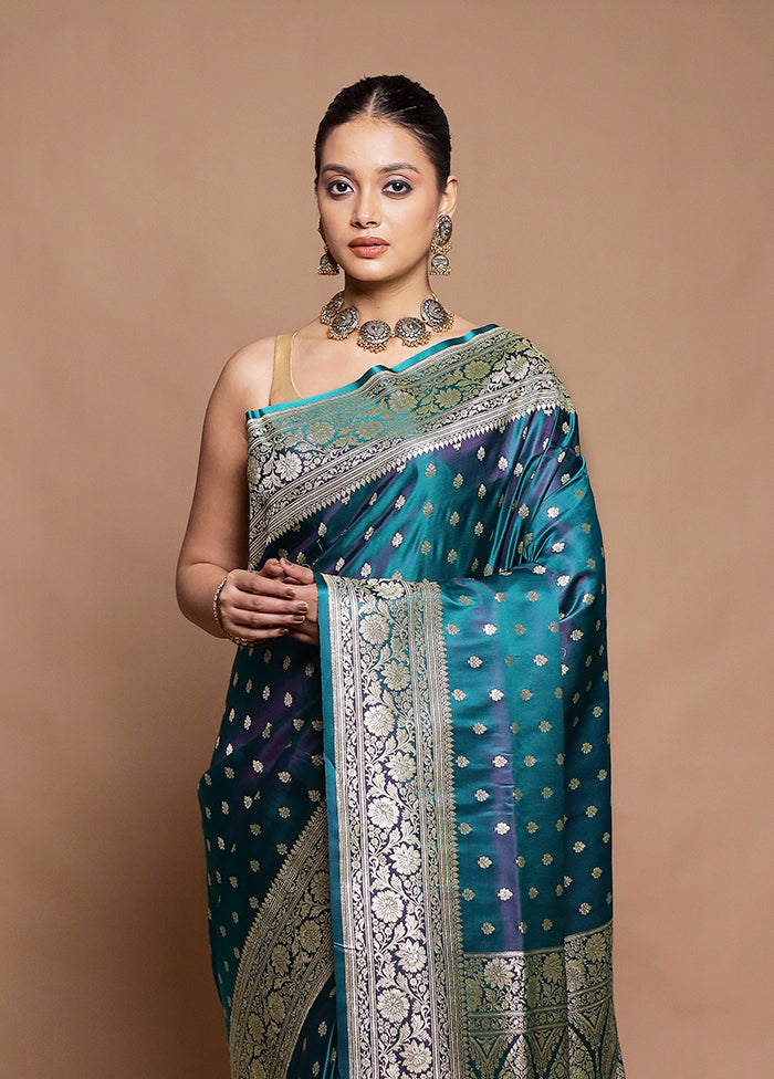 Green Handloom Banarasi Pure Silk Saree With Blouse Piece