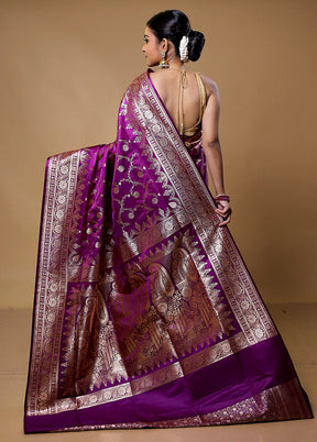 Purple Banarasi Silk Saree With Blouse Piece