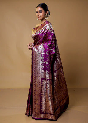 Purple Banarasi Silk Saree With Blouse Piece