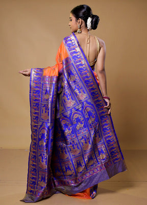 Orange Baluchari Silk Saree With Blouse Piece