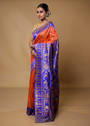 Orange Baluchari Silk Saree With Blouse Piece