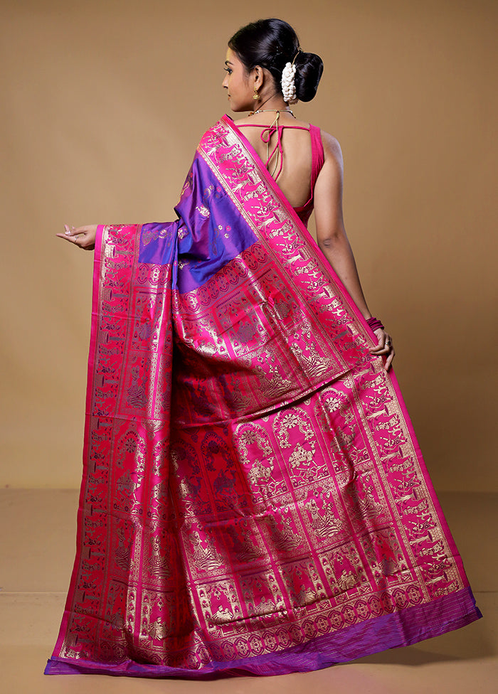 Purple Baluchari Silk Saree With Blouse Piece