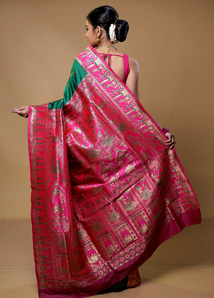 Green Baluchari Silk Saree With Blouse Piece