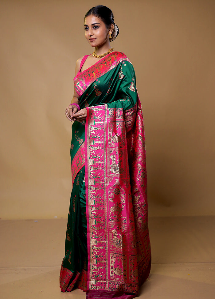 Green Baluchari Silk Saree With Blouse Piece