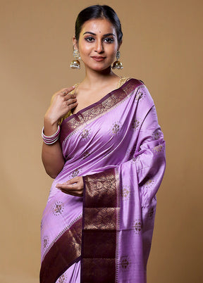 Purple Handloom Dupion Pure Silk Saree With Blouse Piece