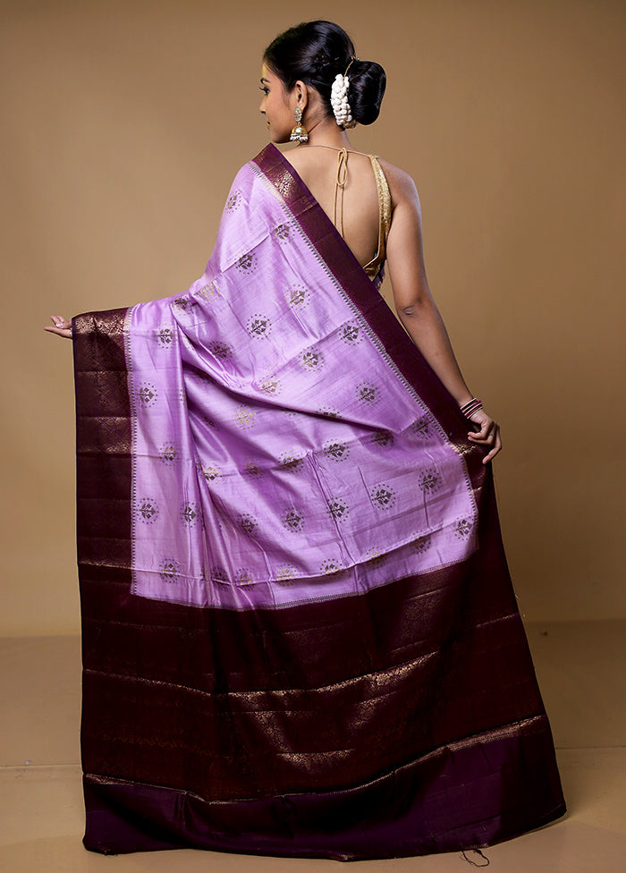 Purple Handloom Dupion Pure Silk Saree With Blouse Piece