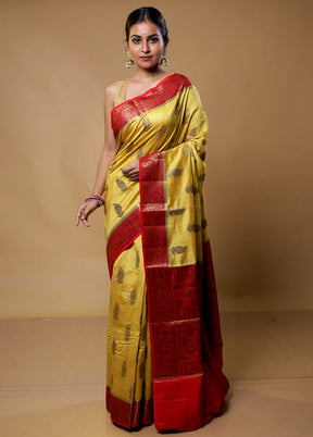 Yellow Handloom Dupion Pure Silk Saree With Blouse Piece