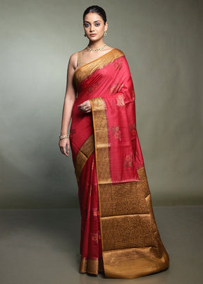 Red Handloom Dupion Pure Silk Saree With Blouse Piece