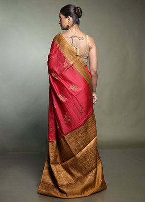 Red Handloom Dupion Pure Silk Saree With Blouse Piece