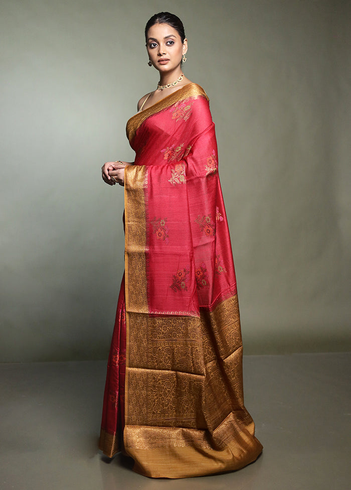 Red Handloom Dupion Pure Silk Saree With Blouse Piece