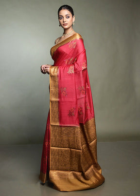 Red Handloom Dupion Pure Silk Saree With Blouse Piece