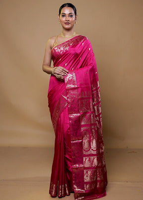 Pink Handloom Baluchari Pure Silk Saree With Blouse Piece