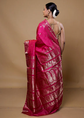 Pink Handloom Baluchari Pure Silk Saree With Blouse Piece