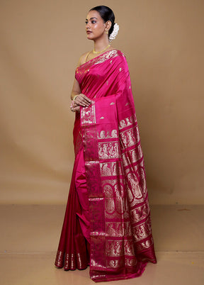 Pink Handloom Baluchari Pure Silk Saree With Blouse Piece