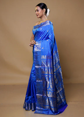 Blue Handloom Baluchari Pure Silk Saree With Blouse Piece