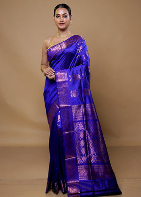 Blue Handloom Baluchari Pure Silk Saree With Blouse Piece