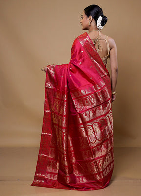 Red Handloom Baluchari Pure Silk Saree With Blouse Piece