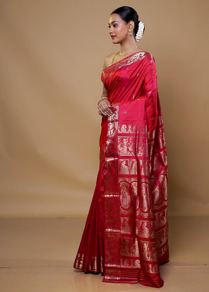 Red Handloom Baluchari Pure Silk Saree With Blouse Piece