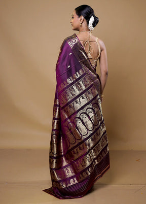 Maroon Handloom Baluchari Pure Silk Saree With Blouse Piece