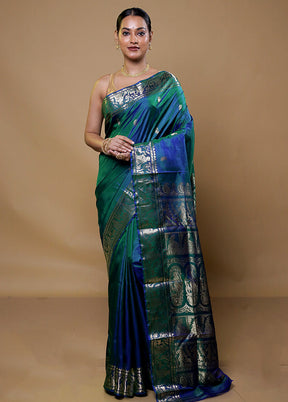 Green Handloom Baluchari Pure Silk Saree With Blouse Piece