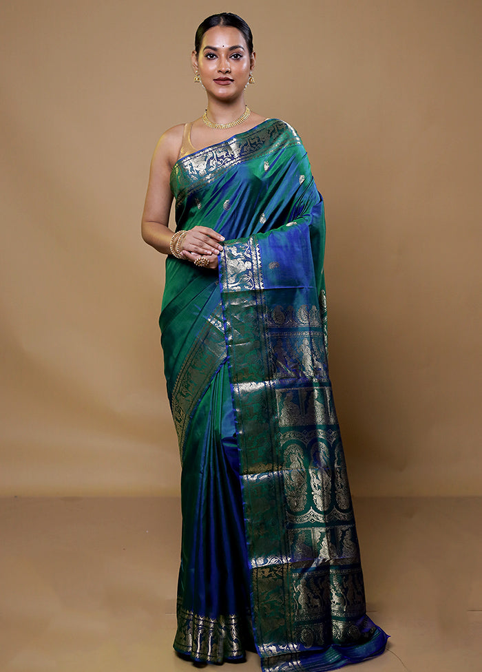 Green Handloom Baluchari Pure Silk Saree With Blouse Piece