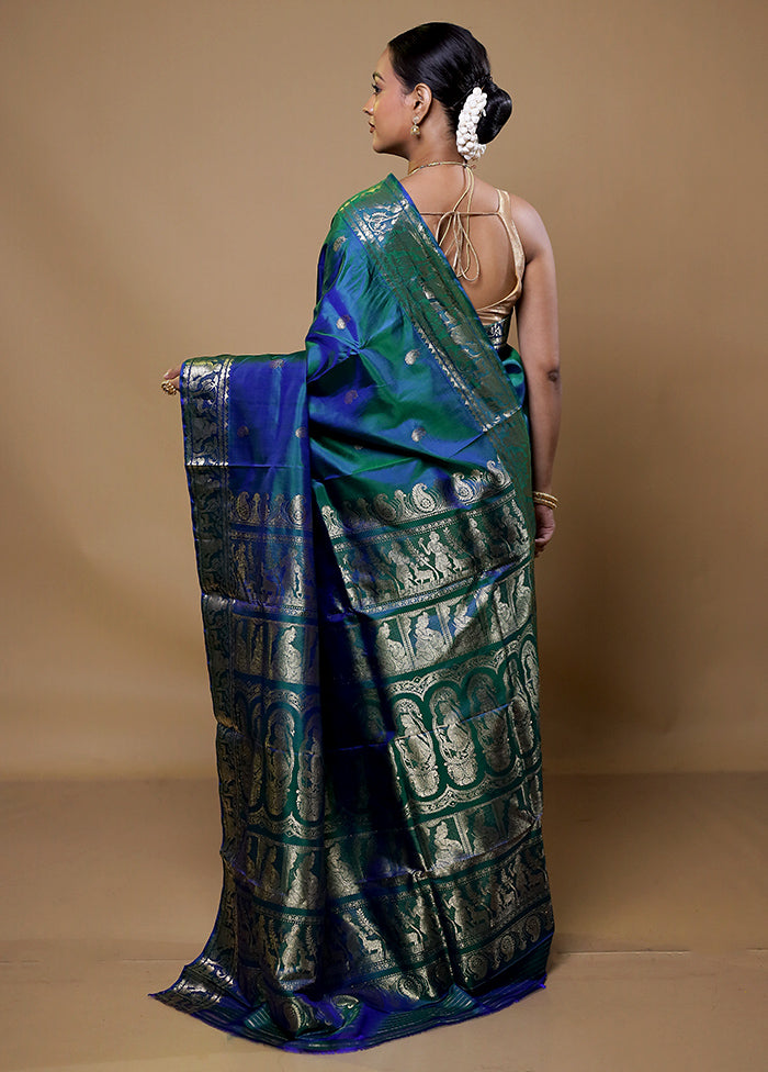 Green Handloom Baluchari Pure Silk Saree With Blouse Piece