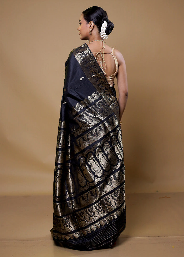 Black Handloom Baluchari Pure Silk Saree With Blouse Piece