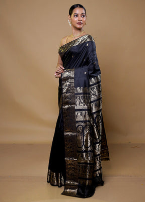 Black Handloom Baluchari Pure Silk Saree With Blouse Piece