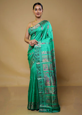 Green Handloom Baluchari Pure Silk Saree With Blouse Piece