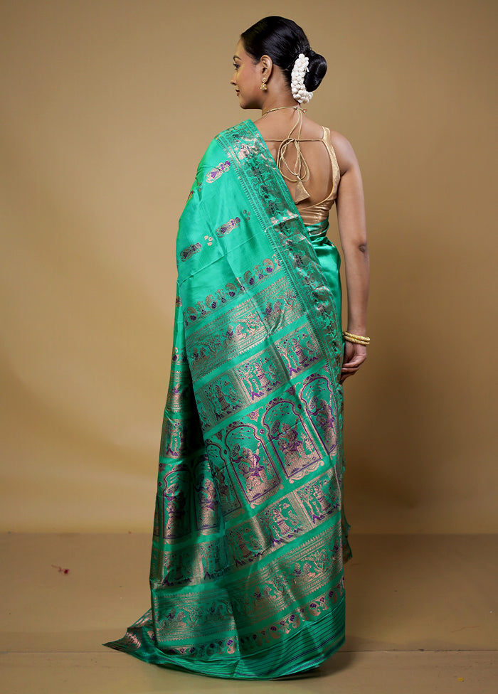 Green Handloom Baluchari Pure Silk Saree With Blouse Piece