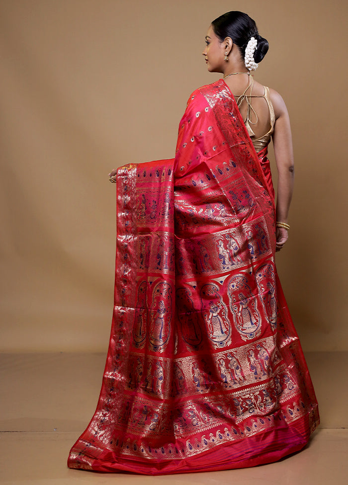 Pink Handloom Baluchari Pure Silk Saree With Blouse Piece