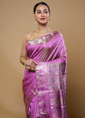 Pink Handloom Baluchari Pure Silk Saree With Blouse Piece