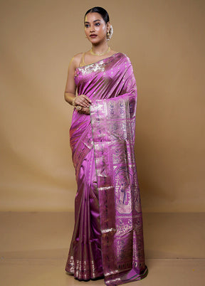 Pink Handloom Baluchari Pure Silk Saree With Blouse Piece