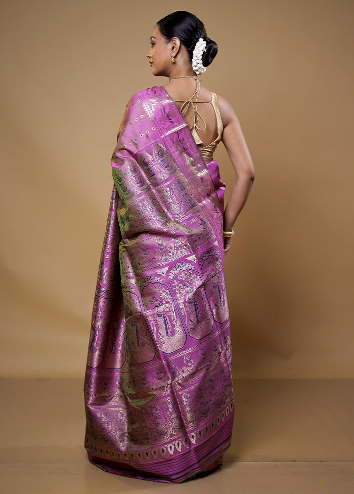 Pink Handloom Baluchari Pure Silk Saree With Blouse Piece