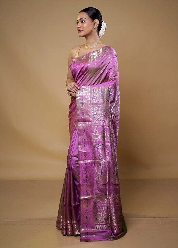 Pink Handloom Baluchari Pure Silk Saree With Blouse Piece