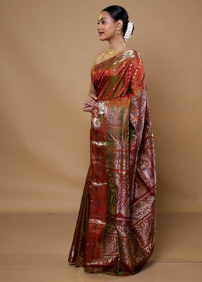 Rust Handloom Baluchari Pure Silk Saree With Blouse Piece