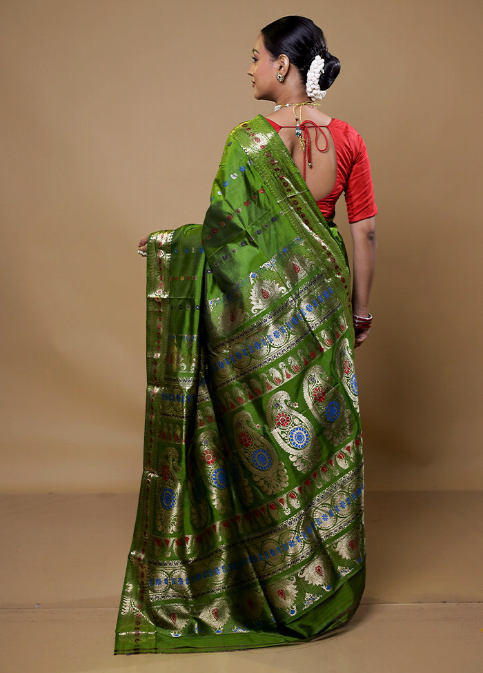 Blue Handloom Baluchari Pure Silk Saree With Blouse Piece