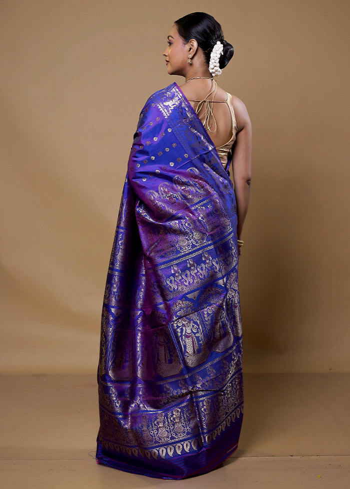 Blue Handloom Baluchari Pure Silk Saree With Blouse Piece