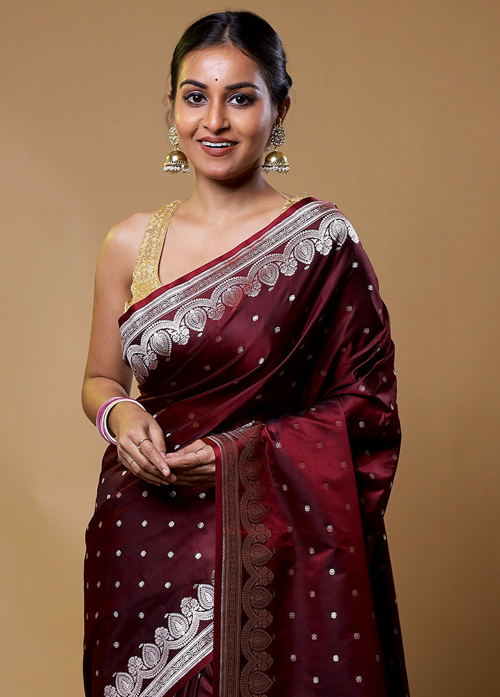 Maroon Katan Silk Saree With Blouse Piece