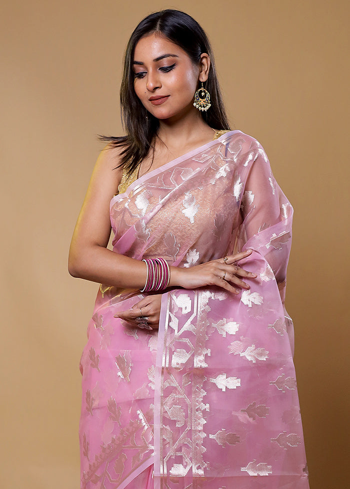 Pink Organza Saree With Blouse Piece