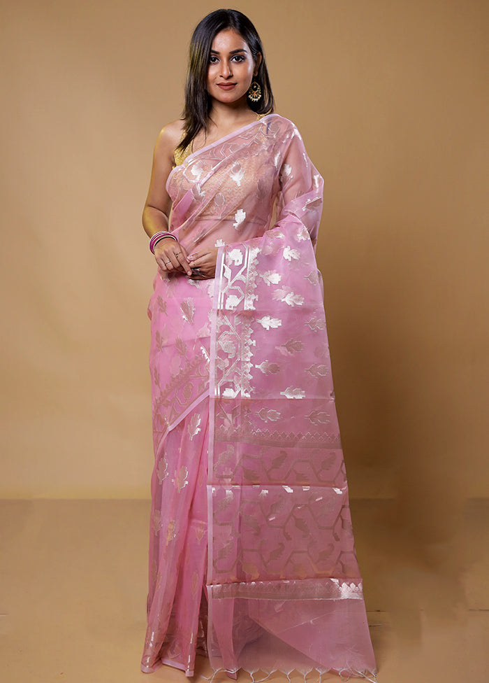 Pink Organza Saree With Blouse Piece