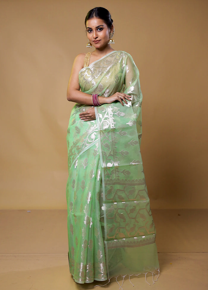 Green Organza Saree With Blouse Piece