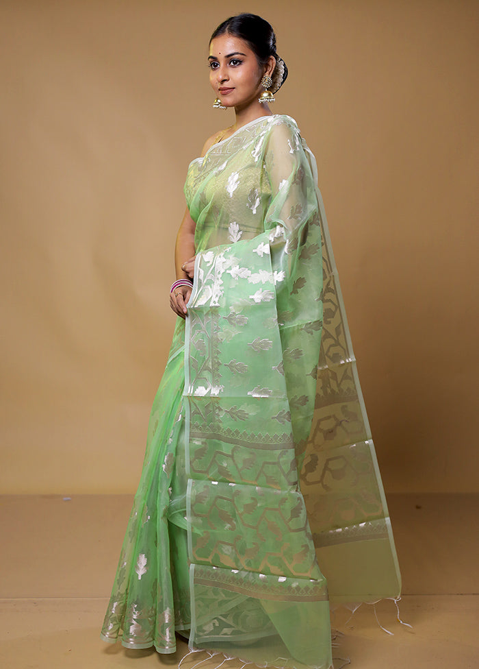 Green Organza Saree With Blouse Piece