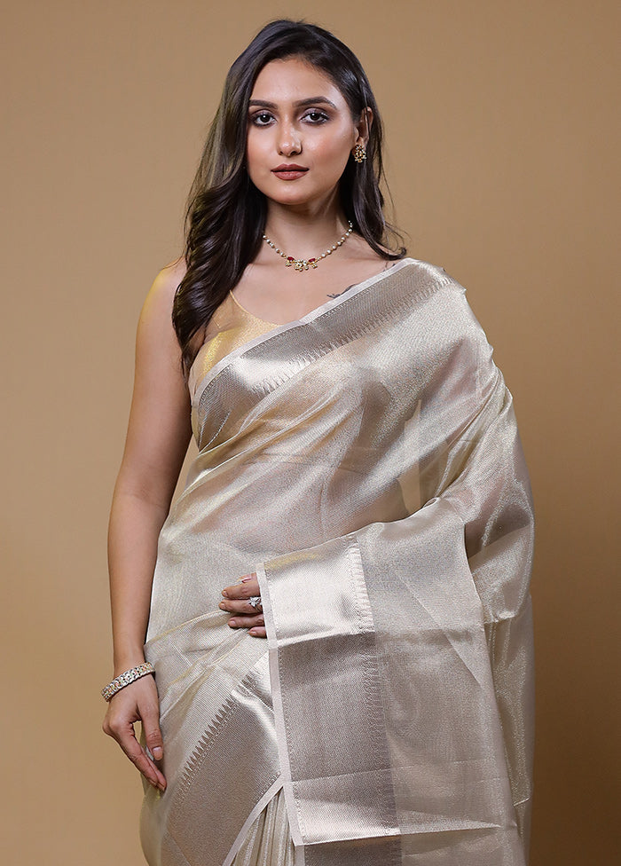 Cream Tissue Silk Saree With Blouse Piece