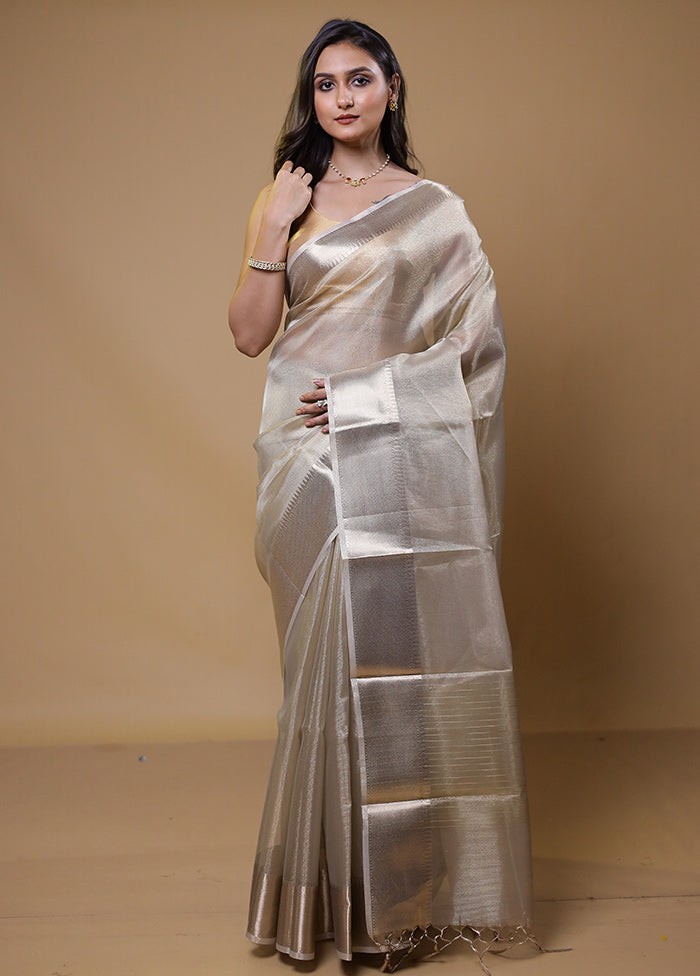 Cream Tissue Silk Saree With Blouse Piece