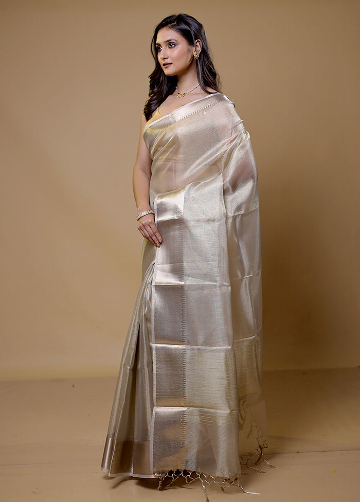 Cream Tissue Silk Saree With Blouse Piece