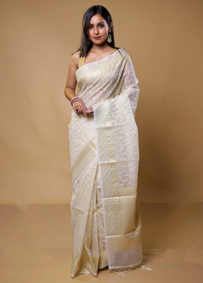 White Organza Saree With Blouse Piece