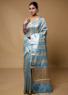 Blue Tissue Silk Saree With Blouse Piece